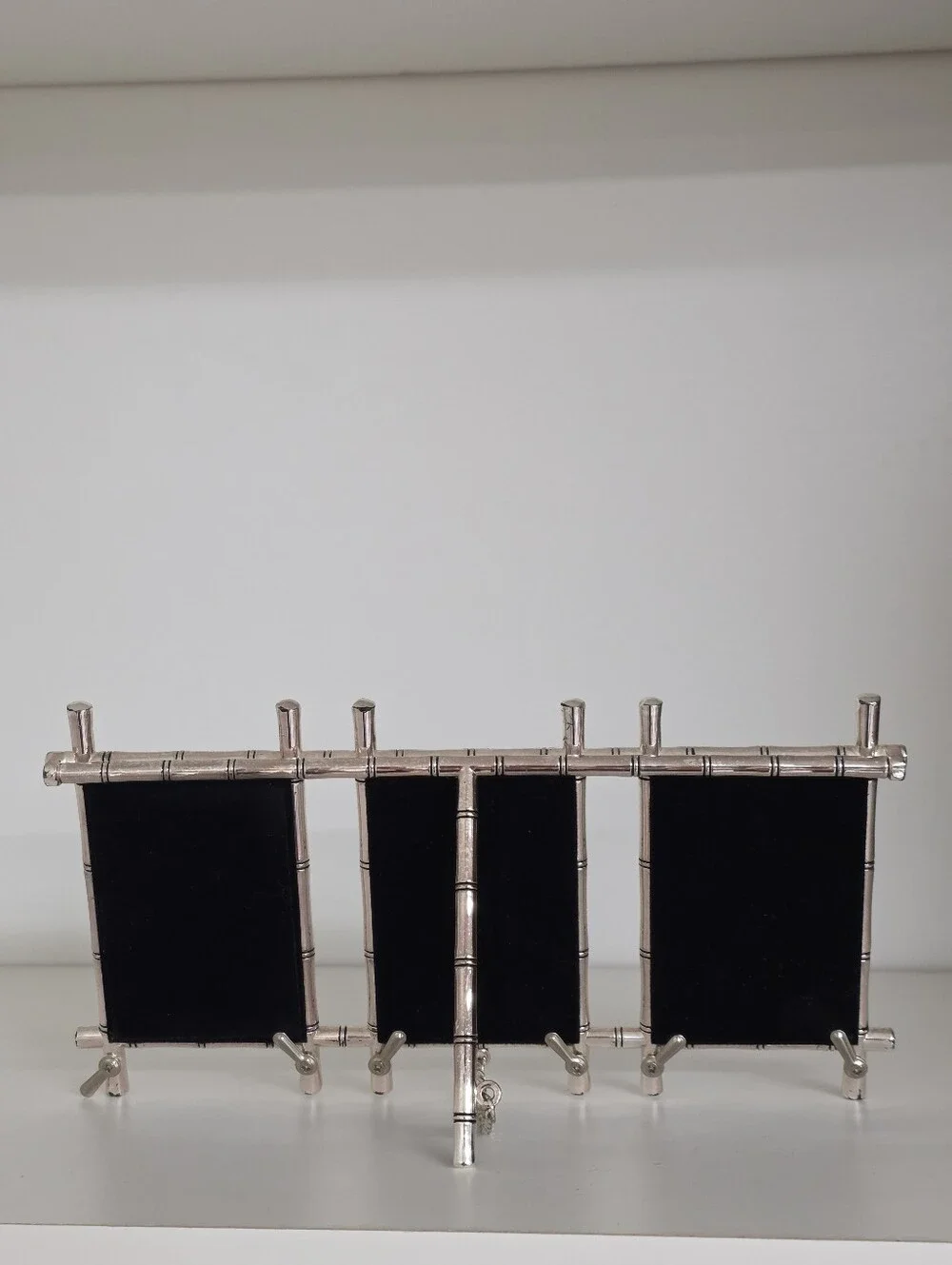 Pottery Barn Silver Tone Faux Bamboo Triptych Frame